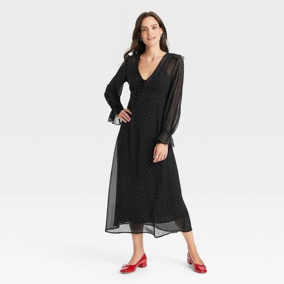 A New Day Dresses & Skirts - A New Day - Women's Long Sleeve Sheer Maxi Dress - A New Day Black/White